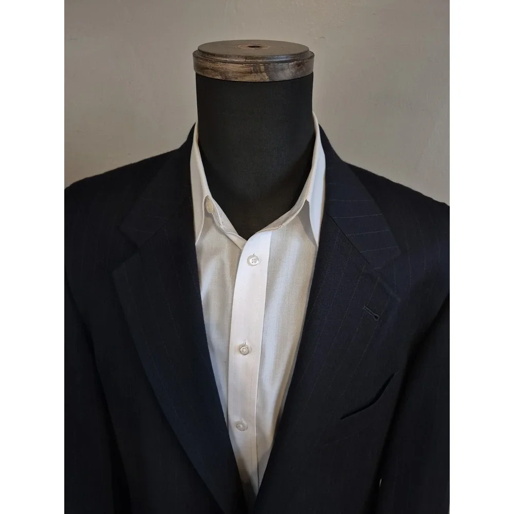 Joseph Abboud Mens Wool Sports Coat 42R Dark Navy USA 2 Button Pinstripe X601